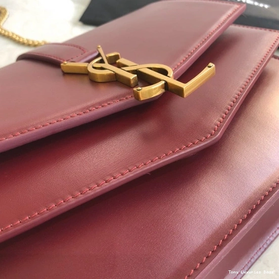 Tony Luxuries IN YSL LEATHER SULPICE MEDIUM BAG BURGUNDY CHAIN 0815